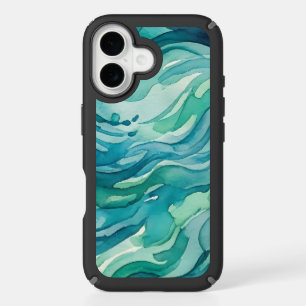 Teal Watercolor Ocean Waves iPhone 16 Case