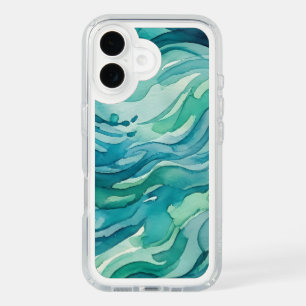 Teal Watercolor Ocean Waves iPhone 16 Case