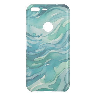 Teal Watercolor Ocean Waves Uncommon Google Pixel XL Case