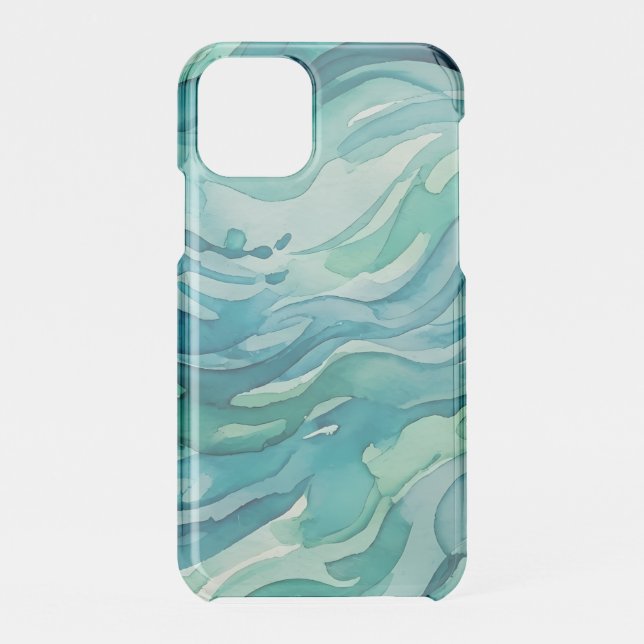Teal Watercolor Ocean Waves Uncommon iPhone Case (Back)