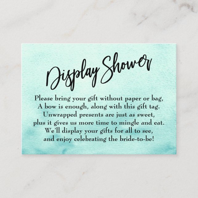 Teal Watercolor Ombre Display Bridal Shower Enclosure Card (Front)