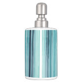 Teal Watercolor Painted Stripes (Teal, Cyan, Blue) Soap Dispenser & Toothbrush Holder (Back)