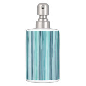 Teal Watercolor Painted Stripes (Teal, Cyan, Blue) Soap Dispenser & Toothbrush Holder (Front)