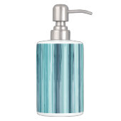 Teal Watercolor Painted Stripes (Teal, Cyan, Blue) Soap Dispenser & Toothbrush Holder (Right)