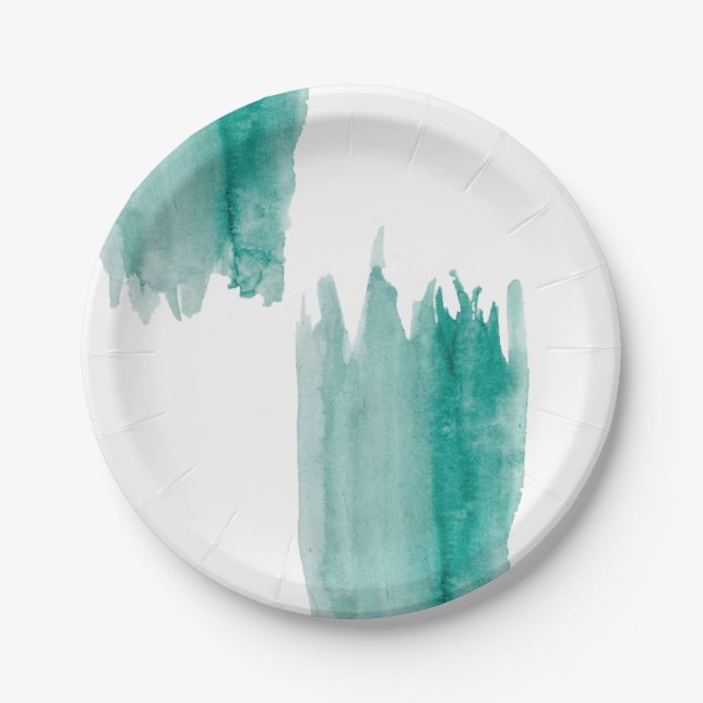 Teal Watercolor Paper Plates (Front)