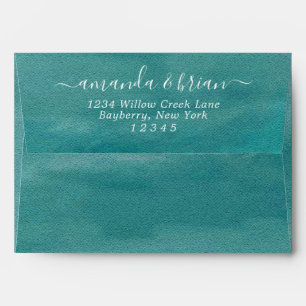 Teal Watercolor Paper Trendy Script Lettering 5x7 Envelope