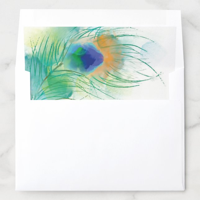 Teal Watercolor Peacock Feather Envelope Liner (In Envelope)