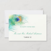 Teal Watercolor Peacock Feather | Seating Invitation (Front)