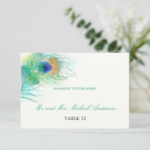 Teal Watercolor Peacock Feather | Seating Invitation (Standing Front)