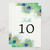 Teal Watercolor Peacock Feather | Table Number (Front/Back)