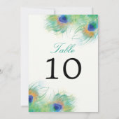 Teal Watercolor Peacock Feather | Table Number (Back)