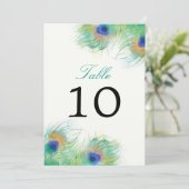 Teal Watercolor Peacock Feather | Table Number (Standing Front)