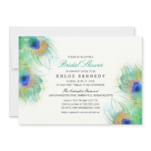 Teal Watercolor Peacock Feathers Bridal Shower