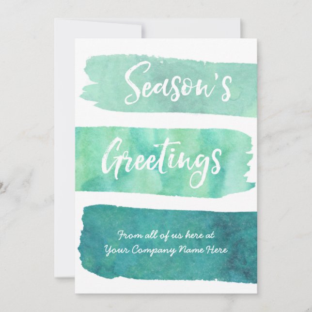 Teal Watercolor Photo Christmas Cards Business (Front)