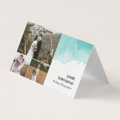 Teal Watercolor Photo Collage Photographer Business Card