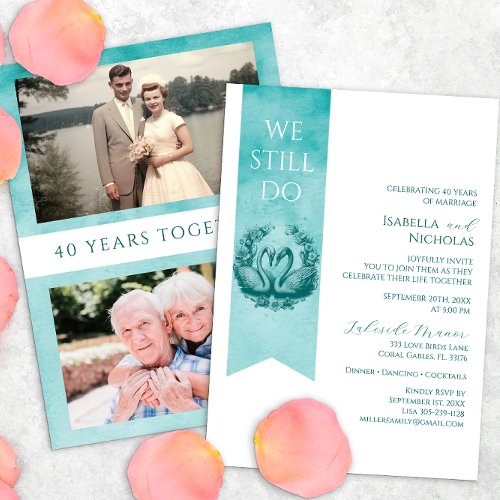 Teal Watercolor Photo Wedding Anniversary  Invitation