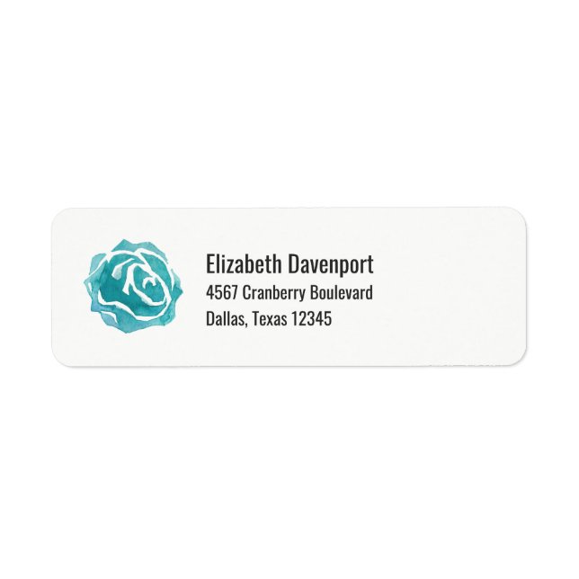 Teal Watercolor Rose Label (Front)