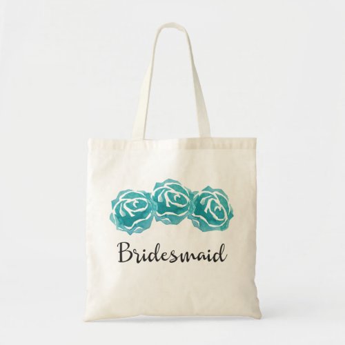 Teal Watercolor Roses Bridesmaid Tote Bag