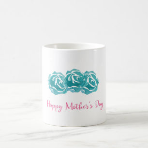 Teal Watercolor Roses Happy Mother's Day Coffee Mug