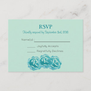 Teal Watercolor Roses Wedding RSVP Card