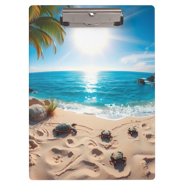 Teal Watercolor Sea Turtle Coastal Zen Clipboard (Front)