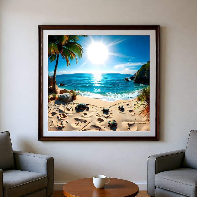 Teal Watercolor Sea Turtle Coastal Zen Faux Canvas Print (Creator Uploaded)