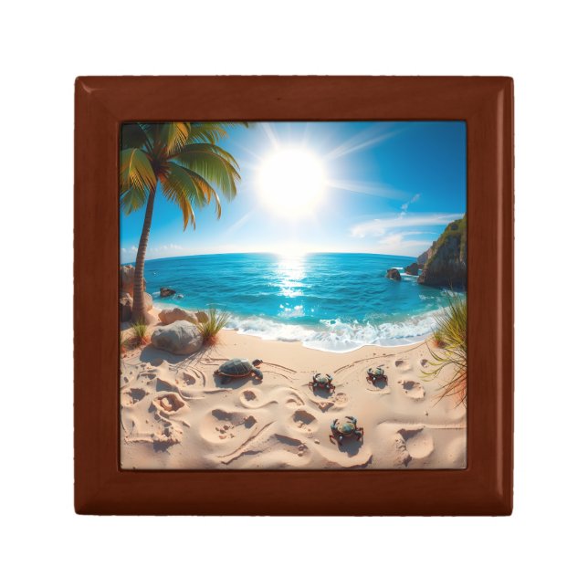 Teal Watercolor Sea Turtle Coastal Zen Gift Box (Front)