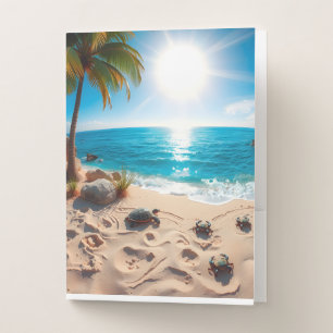 Teal Watercolor Sea Turtle Coastal Zen Pocket Folder