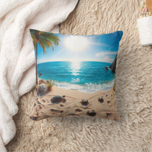 Teal Watercolor Sea Turtle Coastal Zen Throw Pillow