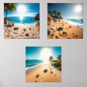 Teal Watercolor Sea Turtle Coastal Zen Wall Art Sets