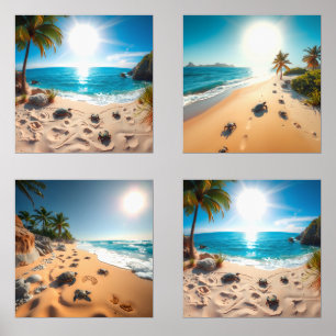 Teal Watercolor Sea Turtle Coastal Zen Wall Art Sets