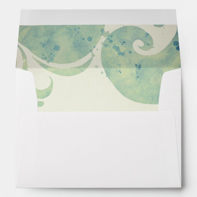 Teal Watercolor Sea Waves Splashes Envelope (Back (Bottom))