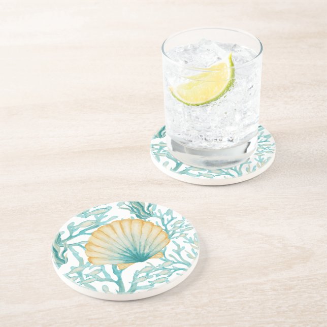Teal Watercolor SeaShell Coaster (Side)