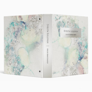 Teal watercolor silver glitter binder