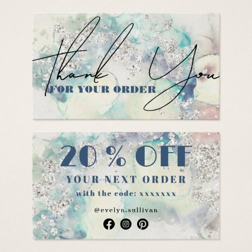 Teal watercolor silver glitter discount card