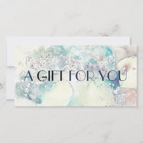 Teal watercolor silver glitter gift certificate