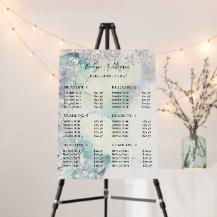 Teal watercolor silver glitter price list foam board