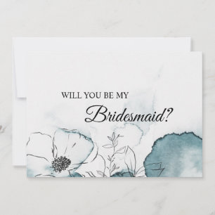 Teal Watercolor Sketch Bridesmaid Proposal Card