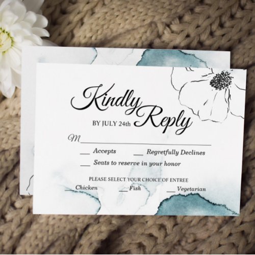 Teal Watercolor Sketch Meal Choice Wedding RSVP Card