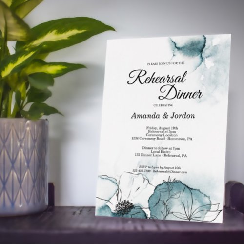 Teal Watercolor Sketch Rehearsal Dinner Invitation