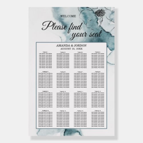Teal Watercolor Sketch Seating Chart Welcome Sign