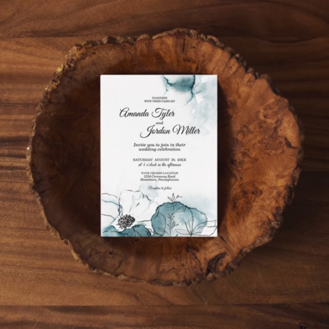 Teal Watercolor Sketch Wedding Invitation (Creator Uploaded)