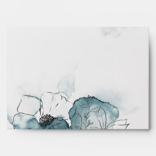 Teal Watercolor Sketch Wedding Invitation Envelope