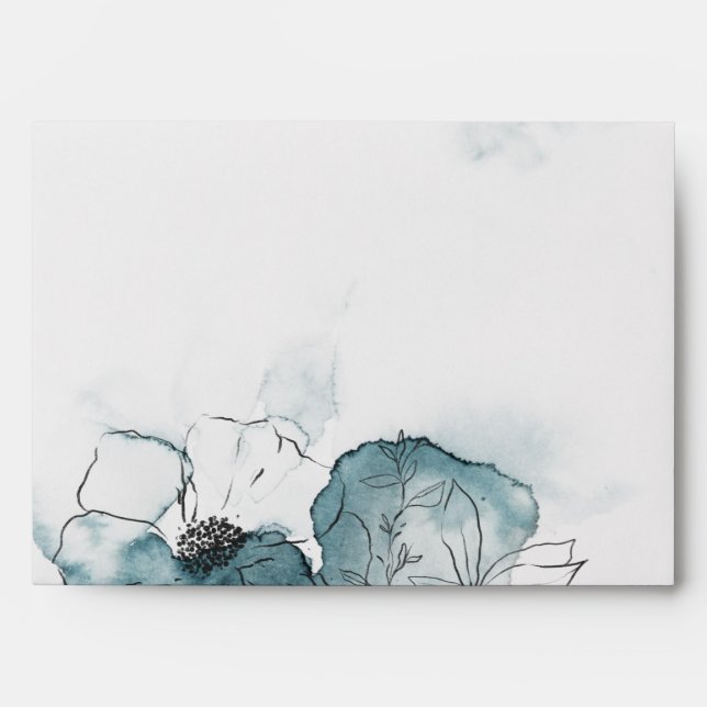 Teal Watercolor Sketch Wedding Invitation Envelope (Front)