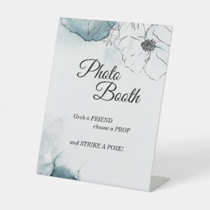 Teal Watercolor Sketch Wedding Photo Booth Pedestal Sign