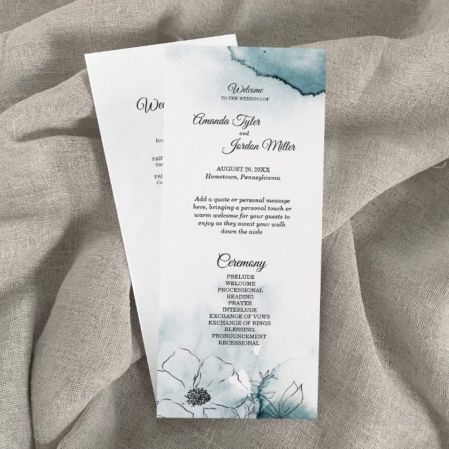 Teal Watercolor Sketch Wedding Program (Creator Uploaded)