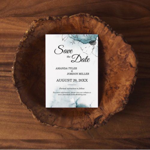 Teal Watercolor Sketch Wedding Save The Date