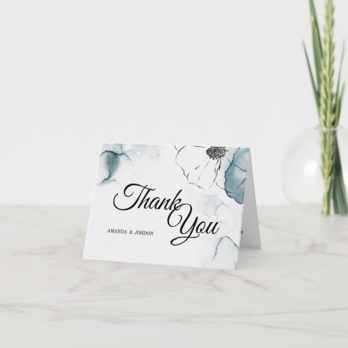 Teal Watercolor Sketch Wedding Thank You Card