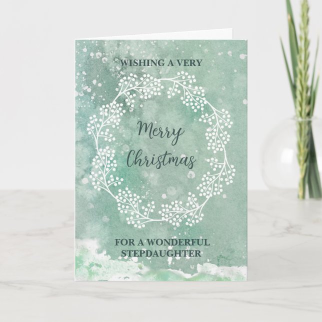 Teal Watercolor Stepdaughter Merry Christmas Card (Front)