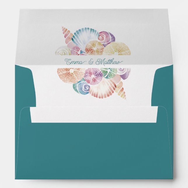 Teal Watercolor Under Sea Wedding Couple Logo Envelope (Back (Bottom))